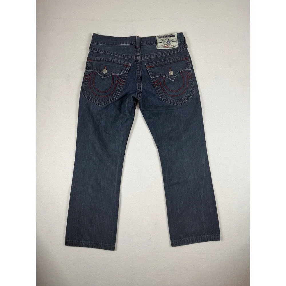 True Religion Straight Leg Jeans Mens 30x25 Blue Dark Wash Red Stitch USA Made
